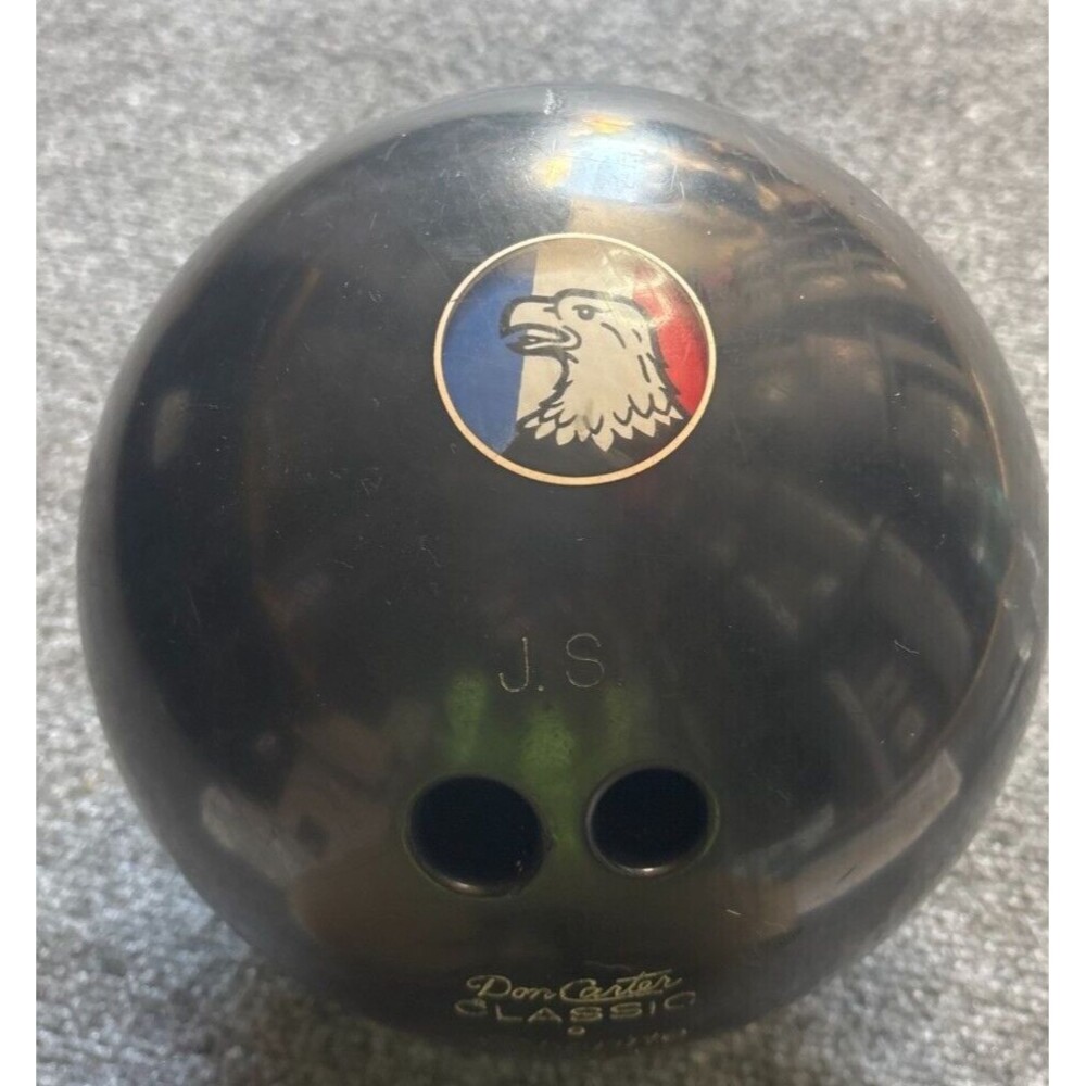 Vtg Ebonite 15lb Black Bowling Ball American Eagle Don Carter Drilled Engraved